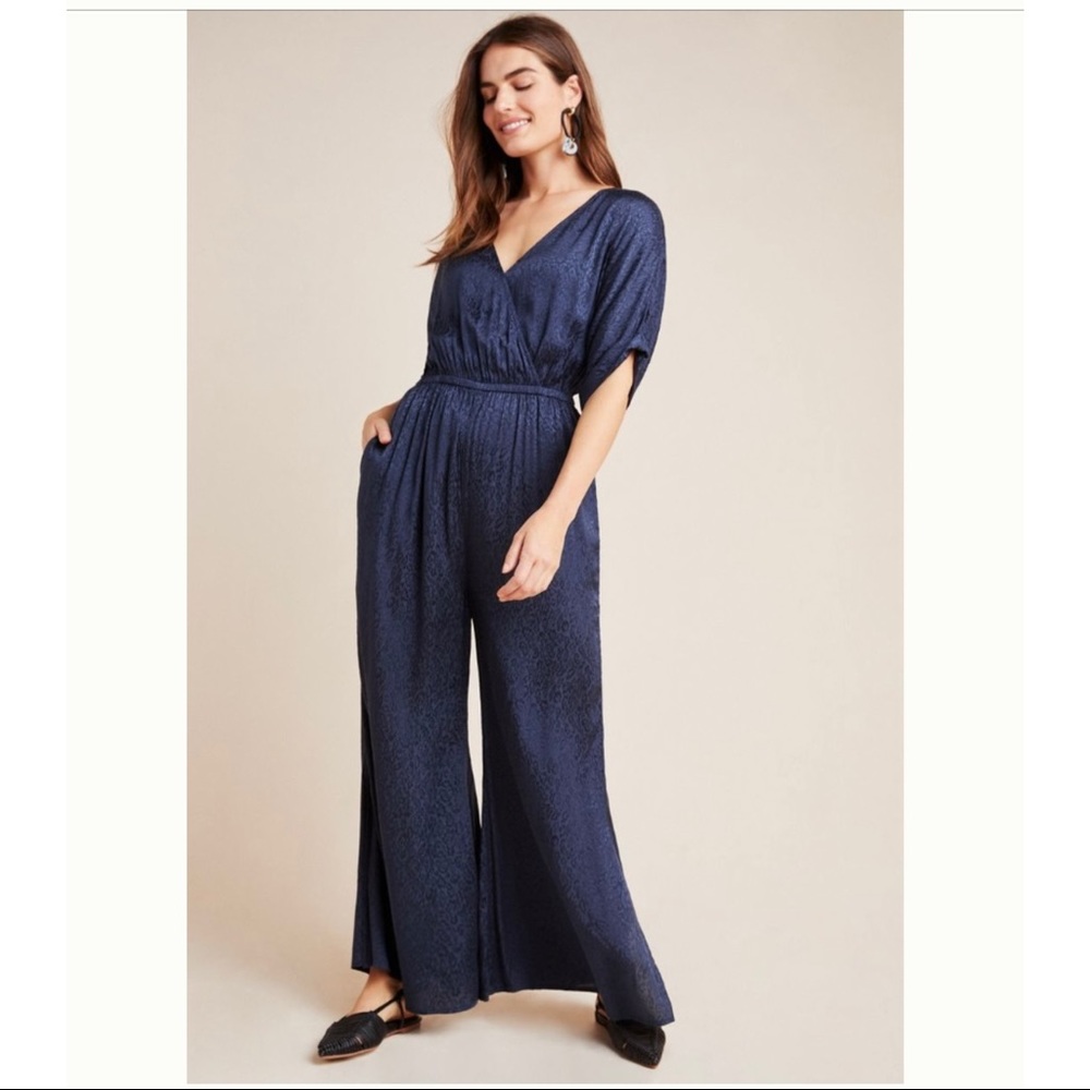 Maeve by Anthropologie Jacqueline Jacquard Jumpsuit, size M in navy, NWT